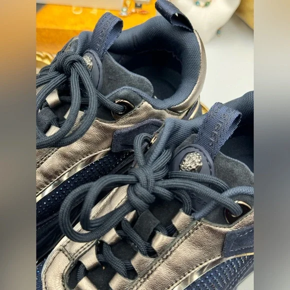 🆕 KURT GEIGER LONDON 🧿 NWOB Kensington Sneaker, Dark Blue Strass, Sz 37 - Picture 12 of 16